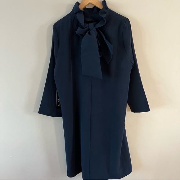 Tuckernuck Daphne swing mini dress Ladies xxl navy blue ruffle neck bow back - Picture 3 of 9